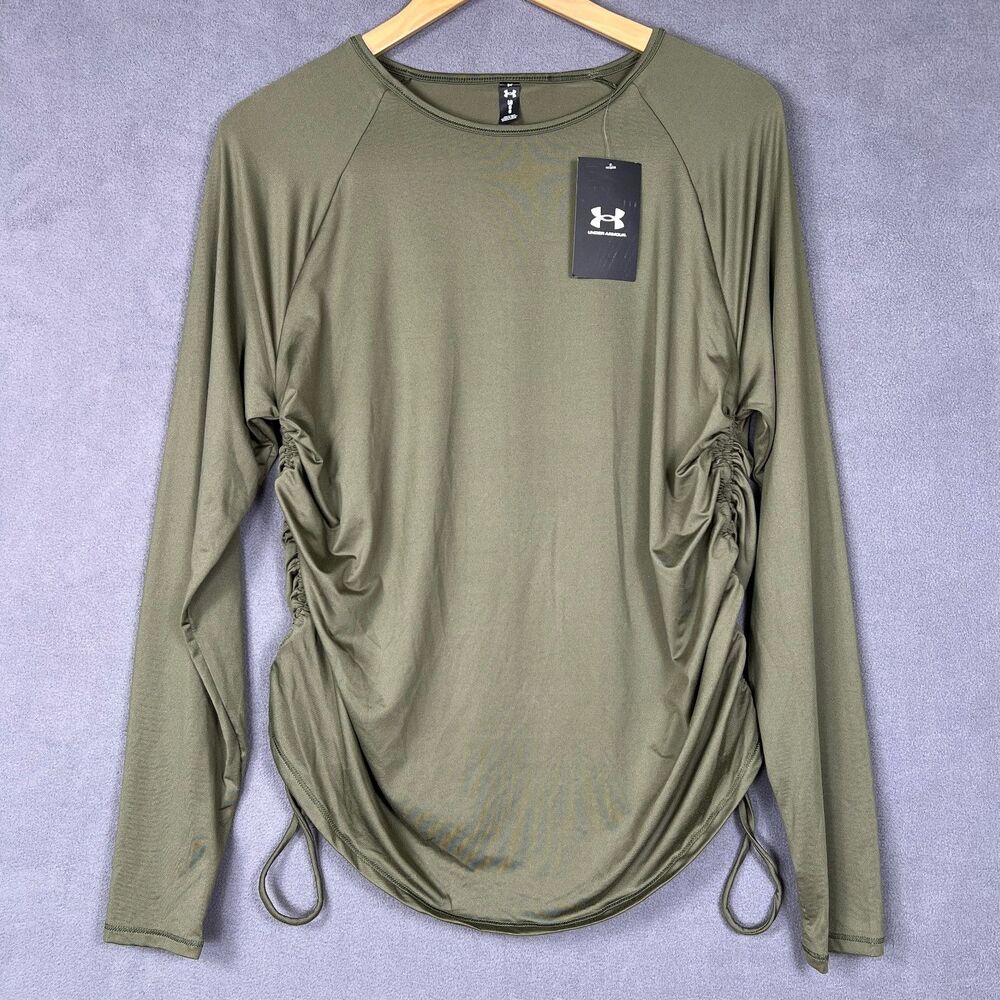 Under Armour Womens L Motion Longline Ruched Side Tie Long Sleeve Green 1379179